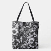 Monochrome antike Flora mit Schmetterlingen Tasche (Rückseite)