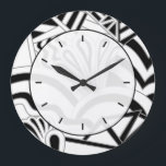 Monochrome Art Deco Design. Große Wanduhr<br><div class="desc">Ein abstraktes Schwarz-Weiß-Muster-Design im Art Deko-Stil. Stilvolles Design mit Retro-Look. Dieses Bild hat graue Linien mit schwarz-weißen Formen.</div>