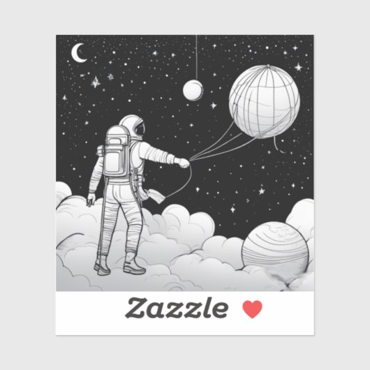 Monochrome Astronaut Holding Balloon Planet Aufkleber (Blatt)