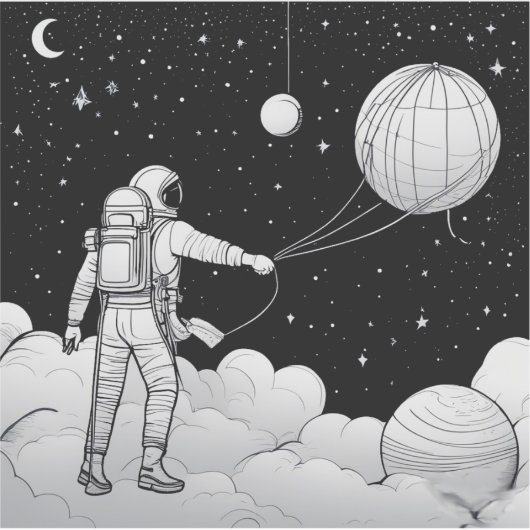 Monochrome Astronaut Holding Balloon Planet Aufkleber (Vorderseite)