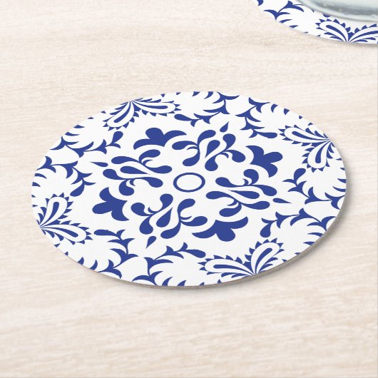 Monochrome Azulejo-Untersetzer Runder Pappuntersetzer (Angewinkelt)