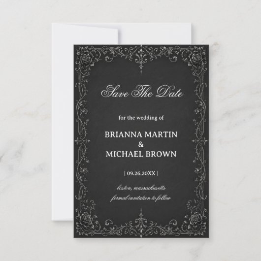 Monochrome Barockrose Save The Date (Vorderseite)