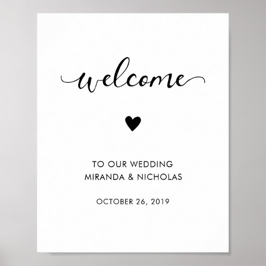 Monochrome Begrüßungszeichen | Hochzeitplakat Poster (Vorne)