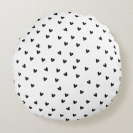 Monochrome Black and White Heart Pattern Rundes Kissen
