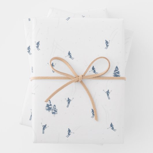 Monochrome blaue Alpinskifahrer Geschenkpapier Set (Beispiel)