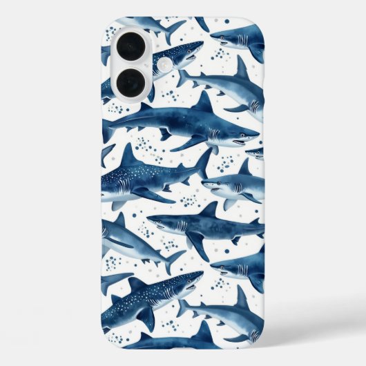 Monochrome Blaue Aquarellhai Case-Mate iPhone Hülle (Rückseite)