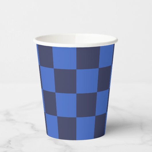 Monochrome blaue Schachbretter Papiergruppen Pappbecher (Links)