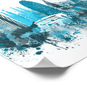 Monochrome blaue Skyline von Barcelona Poster (Ecke)