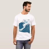 Monochrome Blauozewellen T-Shirt (Vorne ganz)