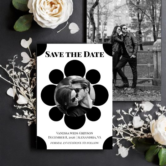 Monochrome Bloom Modern Geometric Save the Date