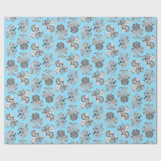Monochrome Blume auf Baby Blue Ground Giftpackung Geschenkpapier (Flach)