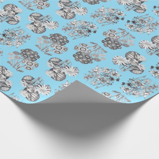 Monochrome Blume auf Baby Blue Ground Giftpackung Geschenkpapier (Ecke)