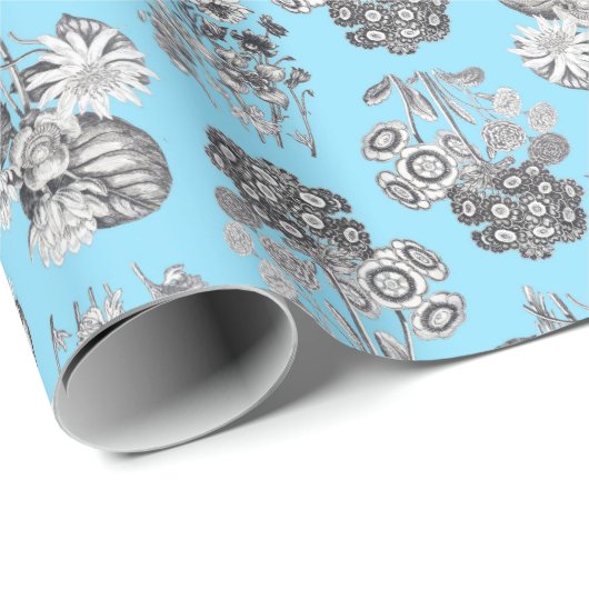 Monochrome Blume auf Baby Blue Ground Giftpackung Geschenkpapier (Rolleneckpunkt)