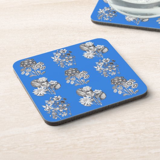 Monochrome Blume auf blauem Hintergrund Untersetzer (Linke Seite)