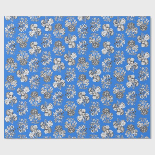 Monochrome Blume auf Bright Blue Ground Giftpackun Geschenkpapier (Flach)