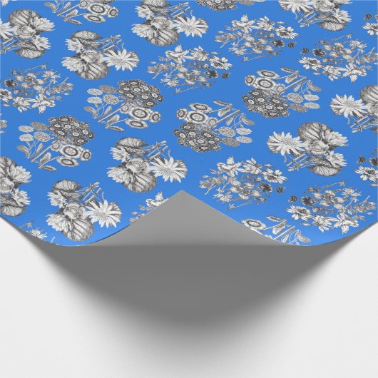 Monochrome Blume auf Bright Blue Ground Giftpackun Geschenkpapier (Ecke)