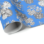 Monochrome Blume auf Bright Blue Ground Giftpackun Geschenkpapier (Rolleneckpunkt)