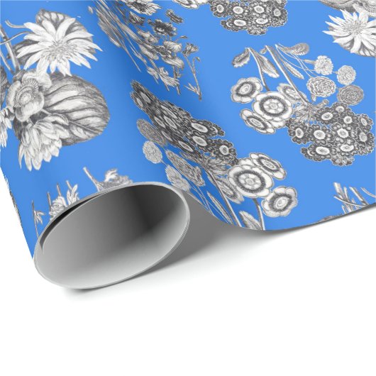 Monochrome Blume auf Bright Blue Ground Giftpackun Geschenkpapier (Rolleneckpunkt)