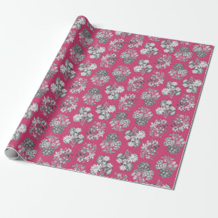 Monochrome Blume auf Cerise Background Giftwrack Geschenkpapier