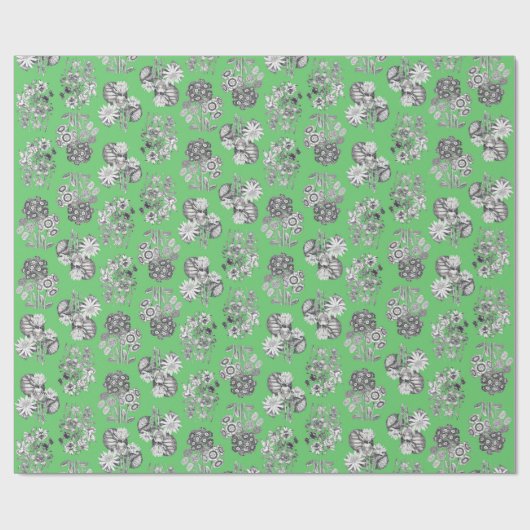 Monochrome Blume auf Grün-Hintergrund-Geschenkpack Geschenkpapier (Flach)