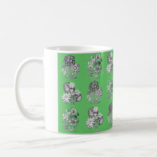 Monochrome Blume auf grünem Hintergrund Kaffeetasse (Links)