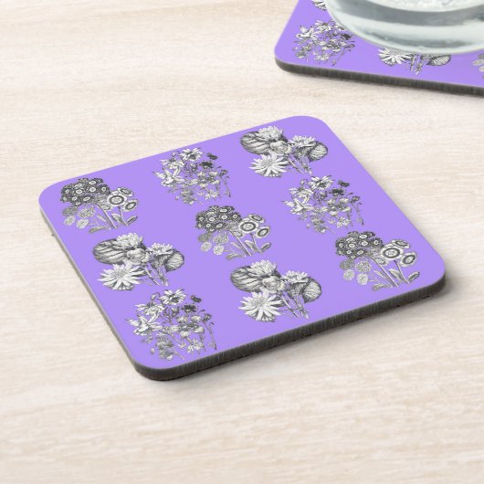 Monochrome Blume auf lila Hintergrund Getränkeuntersetzer (Linke Seite)