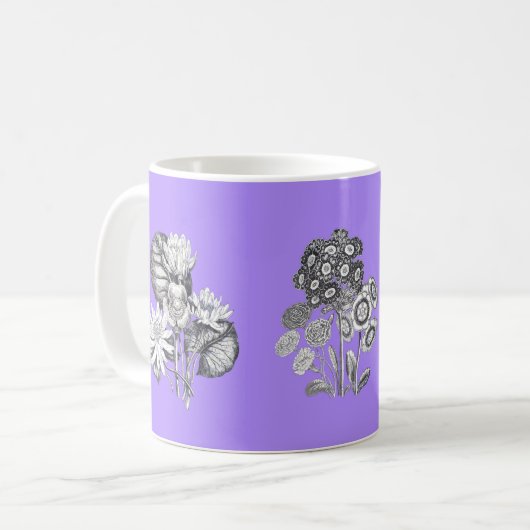 Monochrome Blume auf lila Hintergrund Kaffeetasse (Vorderseite Links)