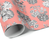 Monochrome Blume auf Peach Background Geschenkpapier (Rolleneckpunkt)