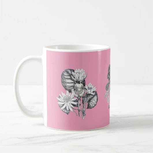 Monochrome Blume auf rosa Hintergrund Kaffeetasse (Links)