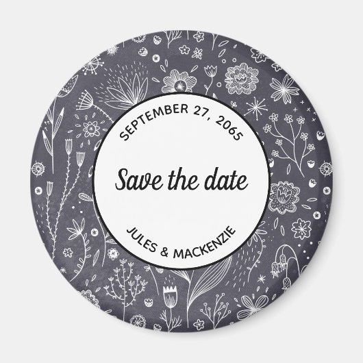 Monochrome Blume-Chalkboard Save the Date modern Magnet (Vorne)