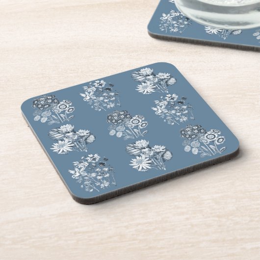 Monochrome Blume in blau Getränkeuntersetzer (Linke Seite)