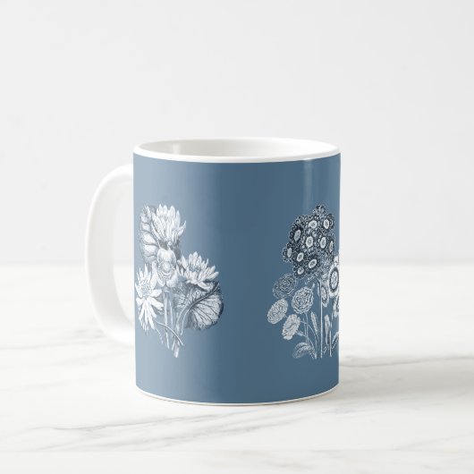 Monochrome Blume in blau Kaffeetasse (Vorderseite Links)
