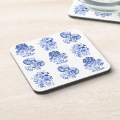 Monochrome Blume in Delft-Blau Untersetzer (Linke Seite)