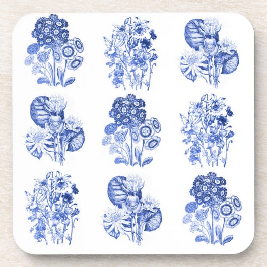 Monochrome Blume in Delft-Blau Untersetzer (Vorderseite)