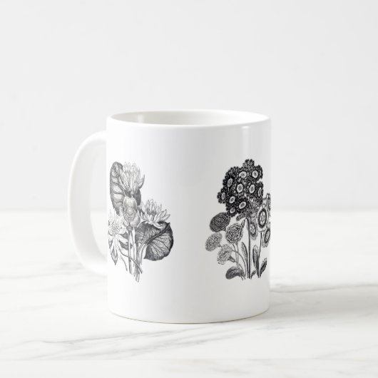 Monochrome Blume in Schwarzweiß Kaffeetasse (Vorderseite Links)