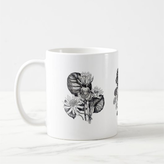 Monochrome Blume in Schwarzweiß Kaffeetasse (Links)