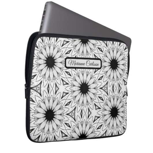 Monochrome Blume Muster Notebook-Sieb Laptopschutzhülle (Vorne Rechts)