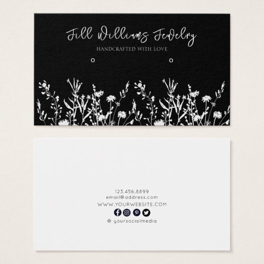 Monochrome Blume ・ Ohrring-Hoops-Display-Karte (Vorne & Hinten)