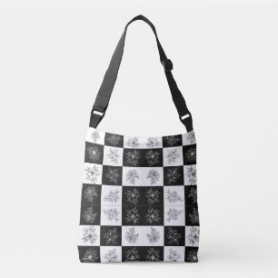 Monochrome Blume und Prüfmuster Tragetaschen Mit Langen Trägern