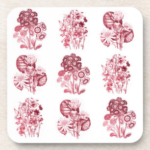Monochrome Blumen in Rot Untersetzer