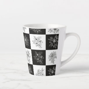 Monochrome Blumen und Schachbrettmuster Milchtasse