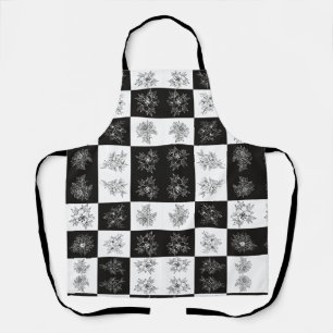 Monochrome Blumen und Schachbrettmuster Schürze