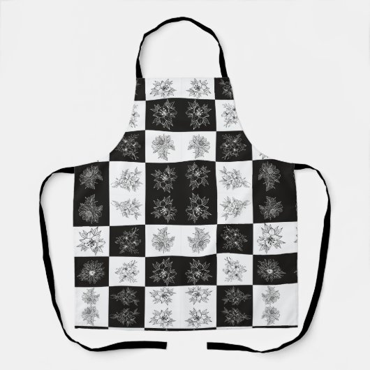 Monochrome Blumen und Schachbrettmuster Schürze (Vorderseite)
