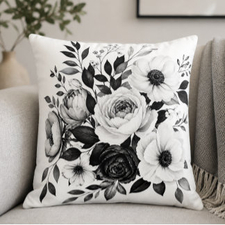 Monochrome Blumenmuster Kissen