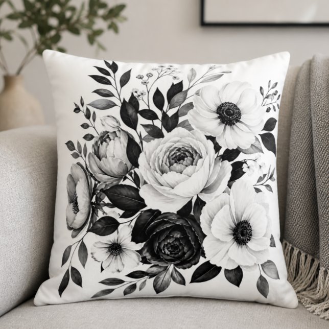 Monochrome Blumenmuster Kissen (Von Creator hochgeladen)