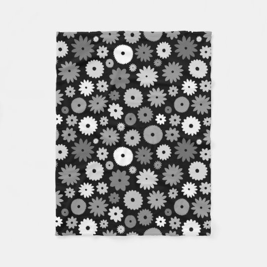 Monochrome Blüten großes Muster Fleecedecke (Vorderseite)