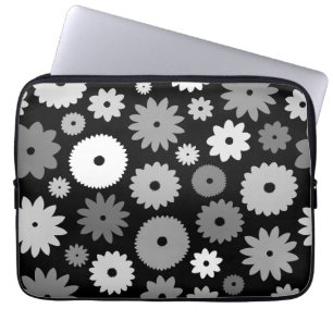Monochrome Blüten großes Muster Laptopschutzhülle