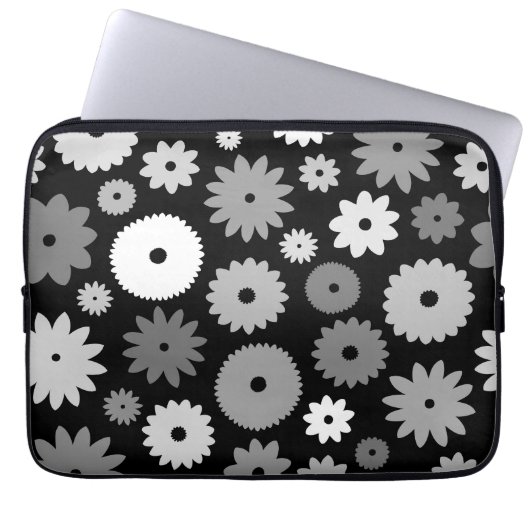 Monochrome Blüten großes Muster Laptopschutzhülle (Vorderseite)