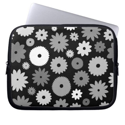 Monochrome Blüten großes Muster Laptopschutzhülle (Vorderseite)
