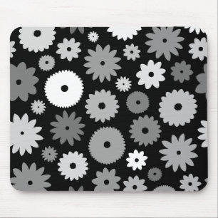Monochrome Blüten großes Muster Mousepad